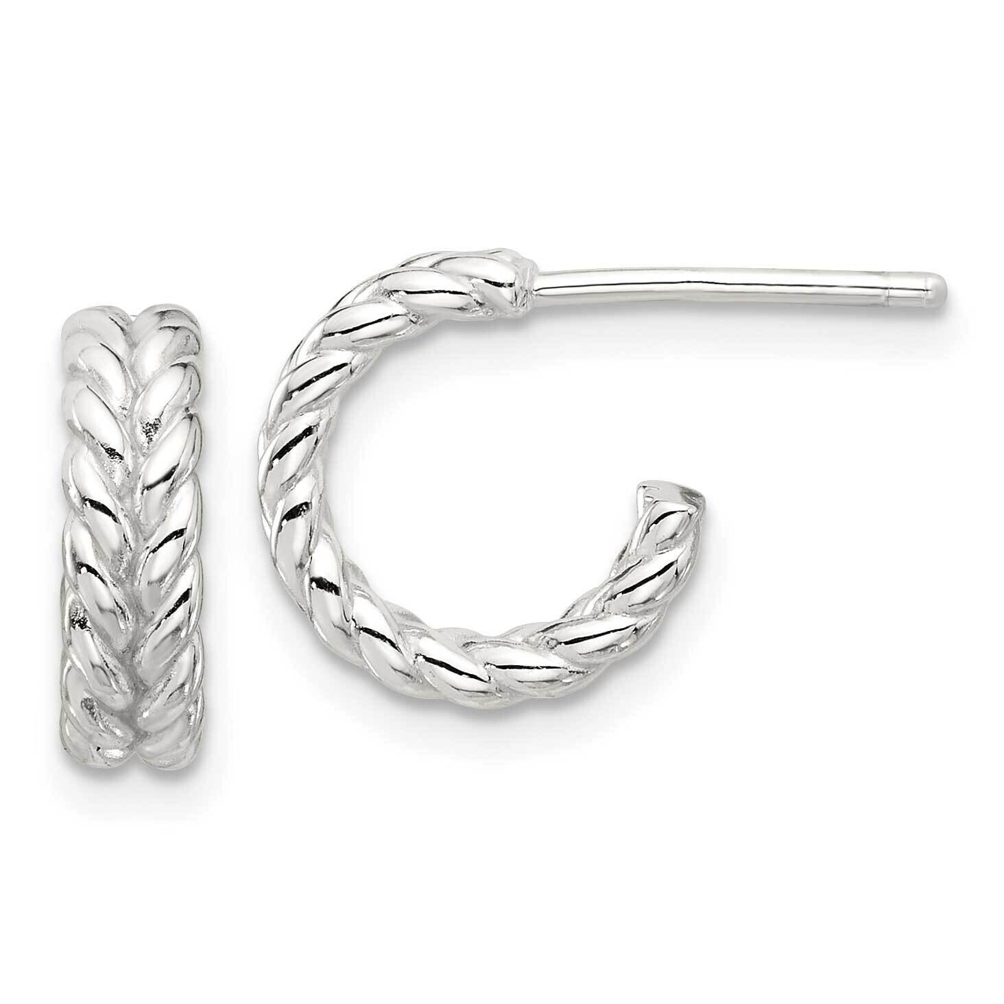 E-Coated Polished Braided Post C-Hoop Earrings Sterling Silver QE17019, MPN: QE17019,