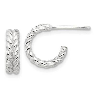 E-Coated Polished Braided Post C-Hoop Earrings Sterling Silver QE17019, MPN: QE17019,