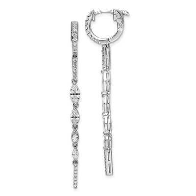 Sterling Shimmer 46 Stone CZ Fancy Dangle Hinged Earrings Sterling Silver Rhodium-Plated QE15619, M…