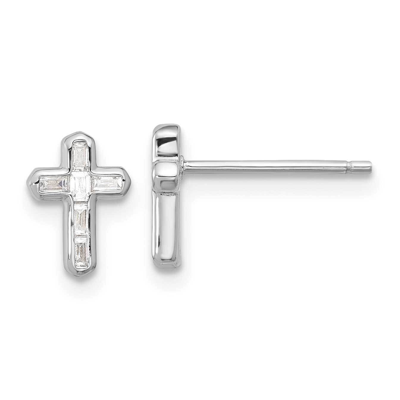 Polished CZ Cross Post Earrings Sterling Silver Rhodium-Plated QE17682, MPN: QE17682,