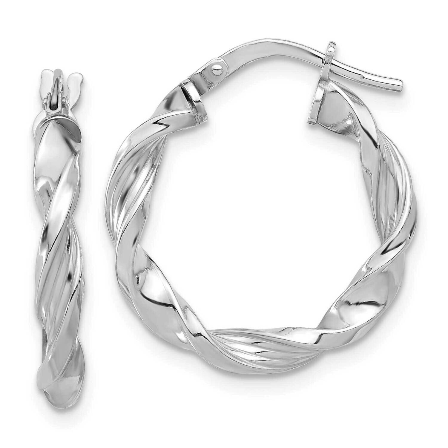 Polished &amp; Textured Twisted Hoop Earrings Sterling Silver Rhodium-Plated QE16815, MPN: QE16815,