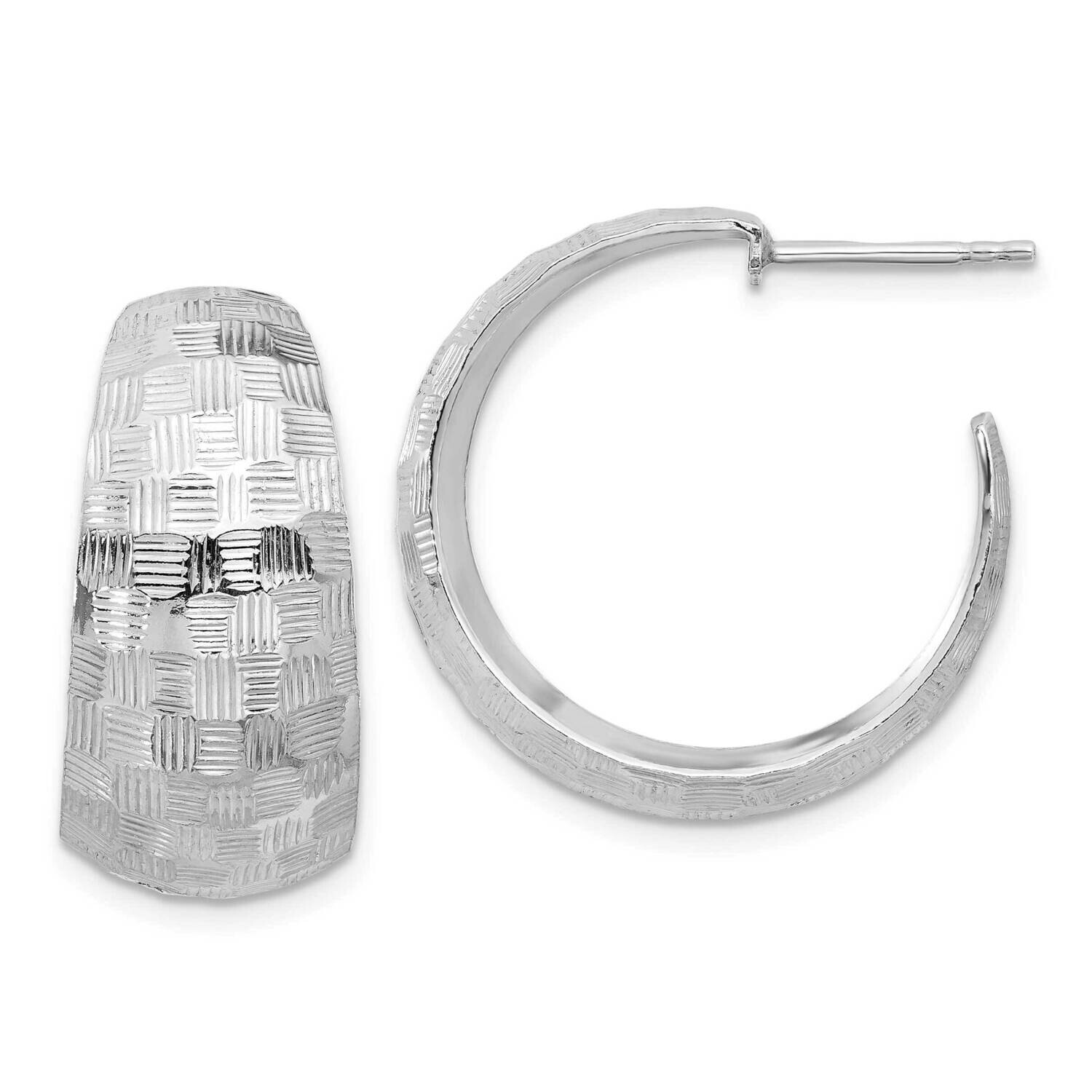 Polish Textured C-Hoop Post Earrings Sterling Silver Rhodium-Plated QE16998