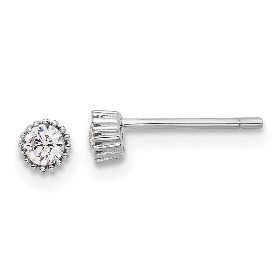 Rhod-Plated 3mm CZ Grooved Bezel Post Stud Earrings Sterling Silver QE17114, MPN: QE17114,