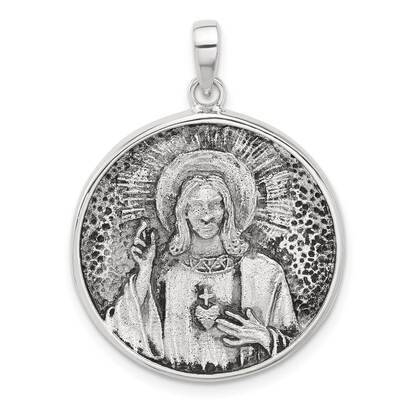 Oxidized Sacred Heart Of Jesus Reversible Medal Pendant Sterling Silver QC11466 by Men&#39;s Jewelry an…
