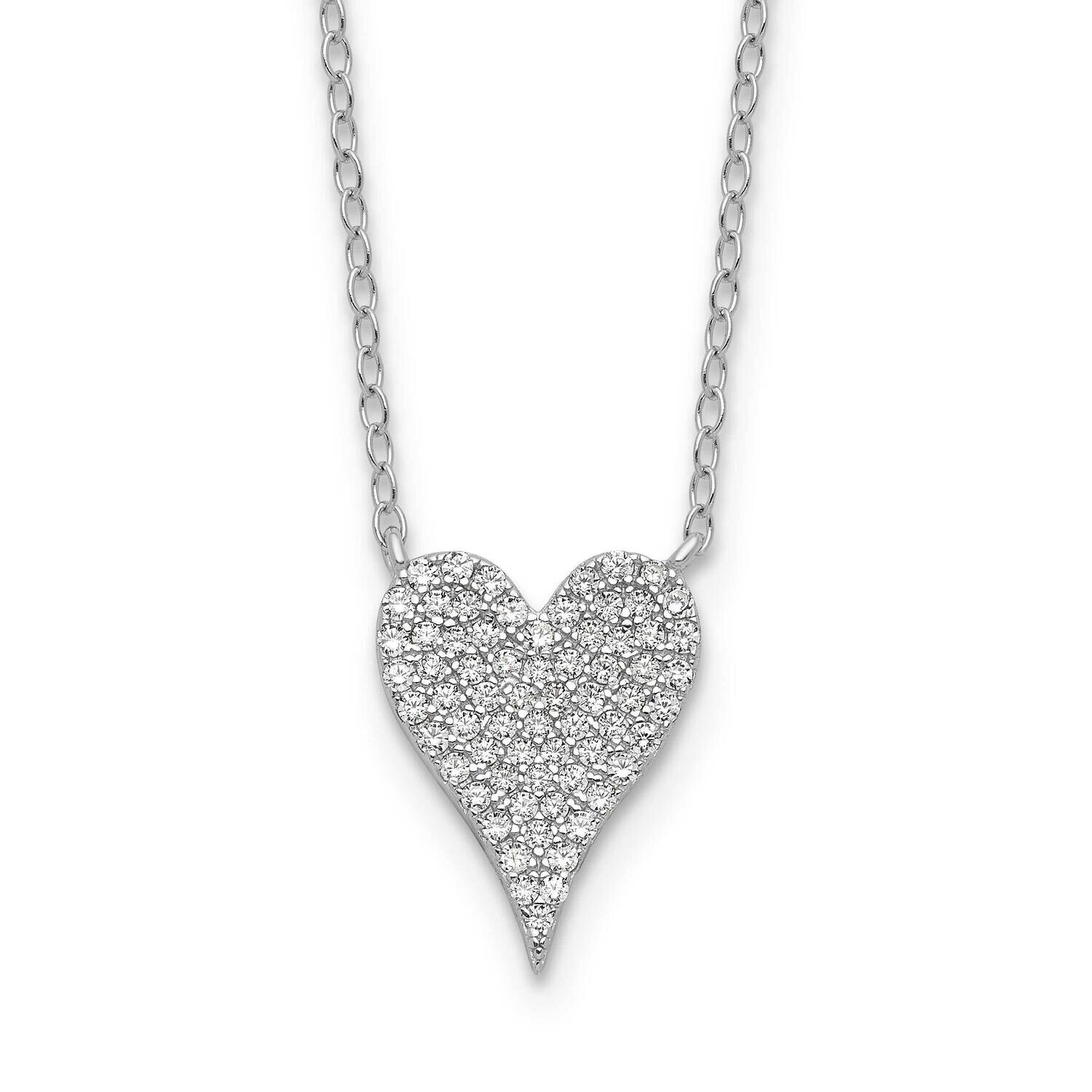 Cheryl M Brilliant-Cut Pave CZ Heart 18 Inch Necklace Sterling Silver Rhodium-Plated QCM1646-18, MP…
