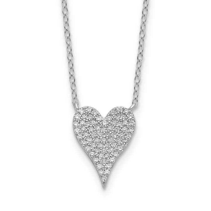 Cheryl M Brilliant-Cut Pave CZ Heart 18 Inch Necklace Sterling Silver Rhodium-Plated QCM1646-18, MP…