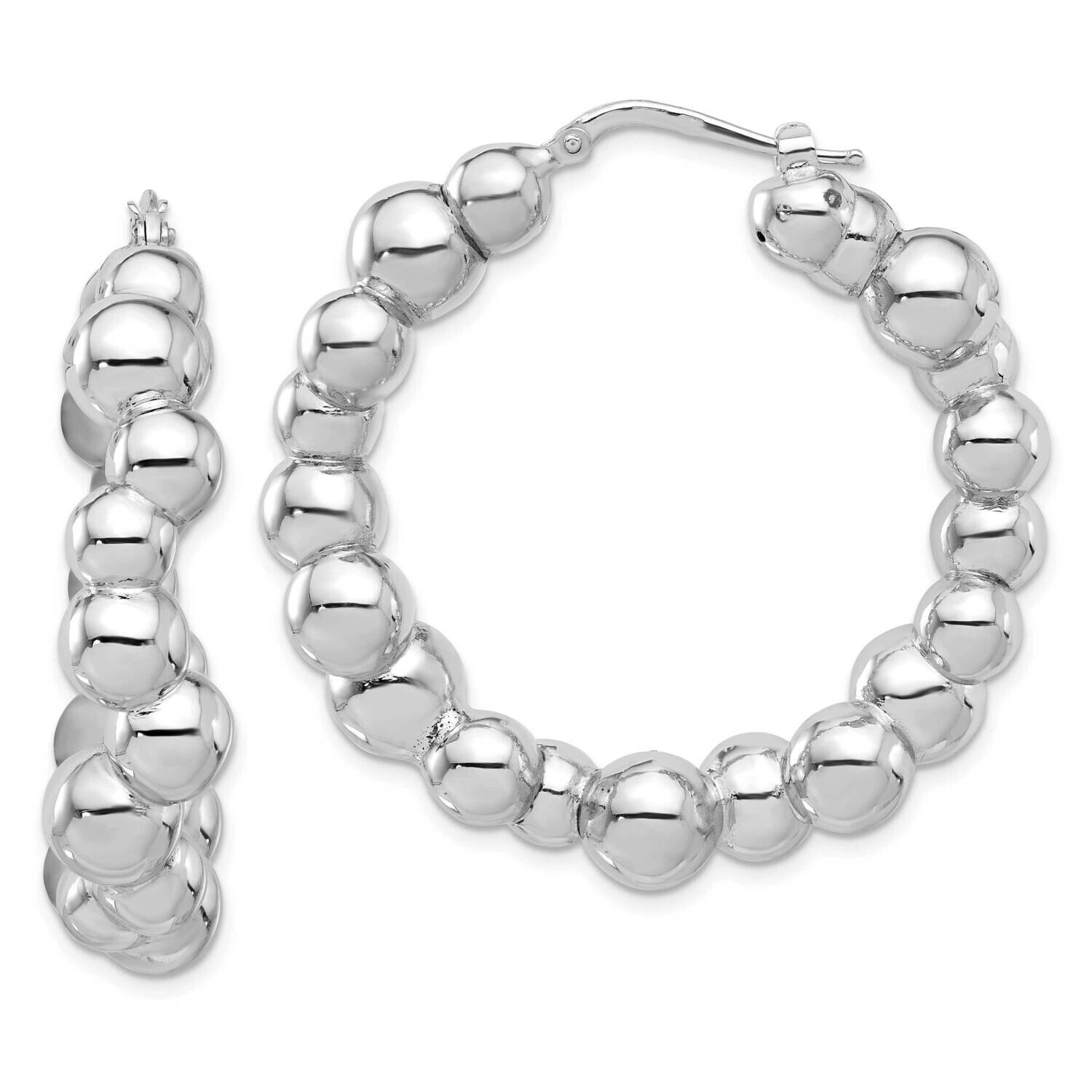 Polished Bead Hoop Earrings Sterling Silver Rhodium-Plated QE16844, MPN: QE16844,