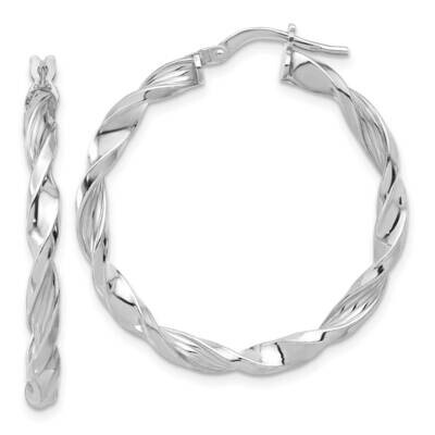 Polished &amp; Textured Twisted Hoop Earrings Sterling Silver Rhodium-Plated QE16816, MPN: QE16816,