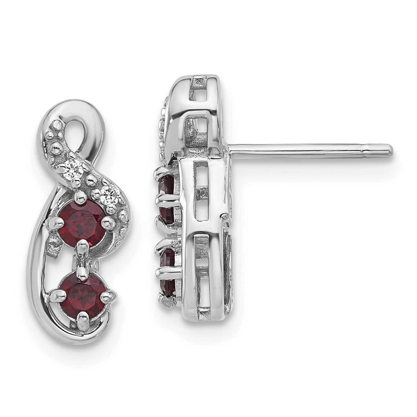 Garnet CZ Swirl Post Earrings Sterling Silver Rhodium-Plated QE17756GA, MPN: QE17756GA,