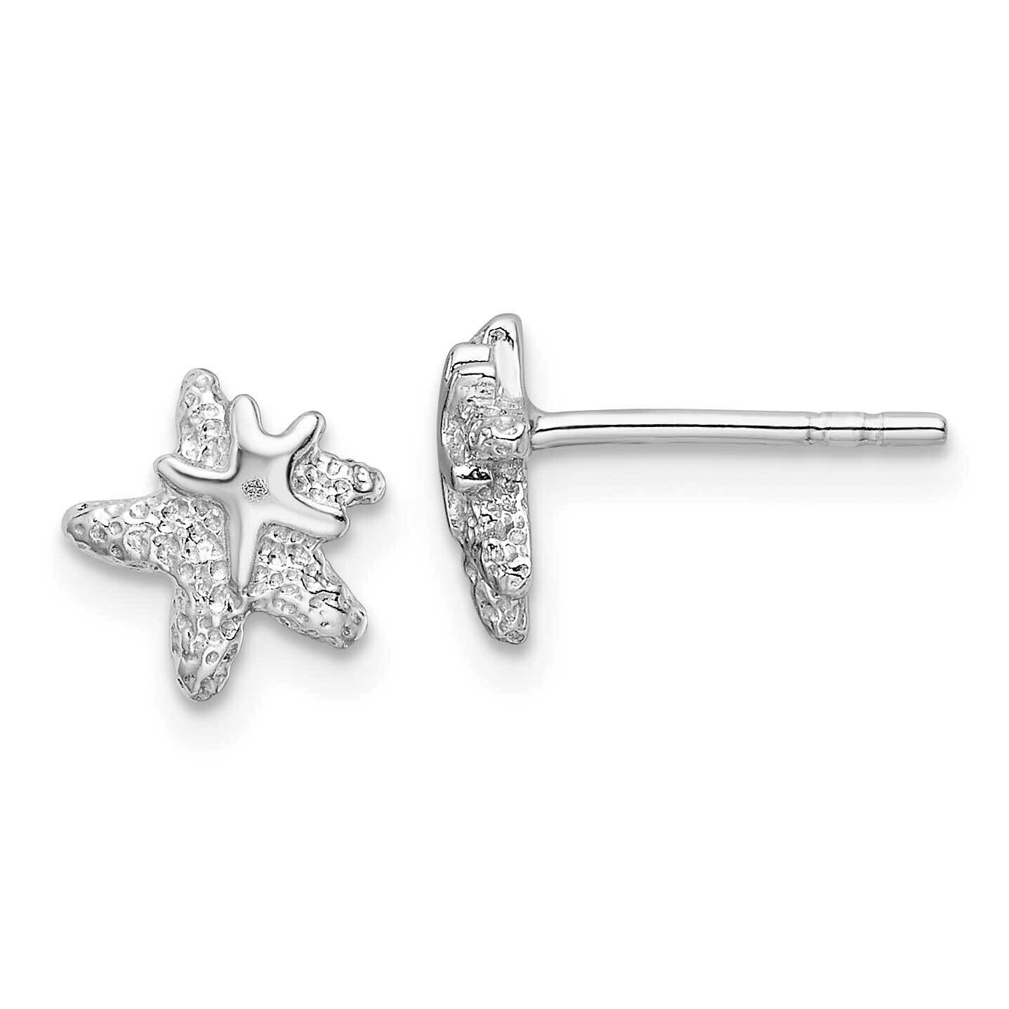 Rh-Plated Polished Textured Starfish Earrings Sterling Silver QE16738, MPN: QE16738,