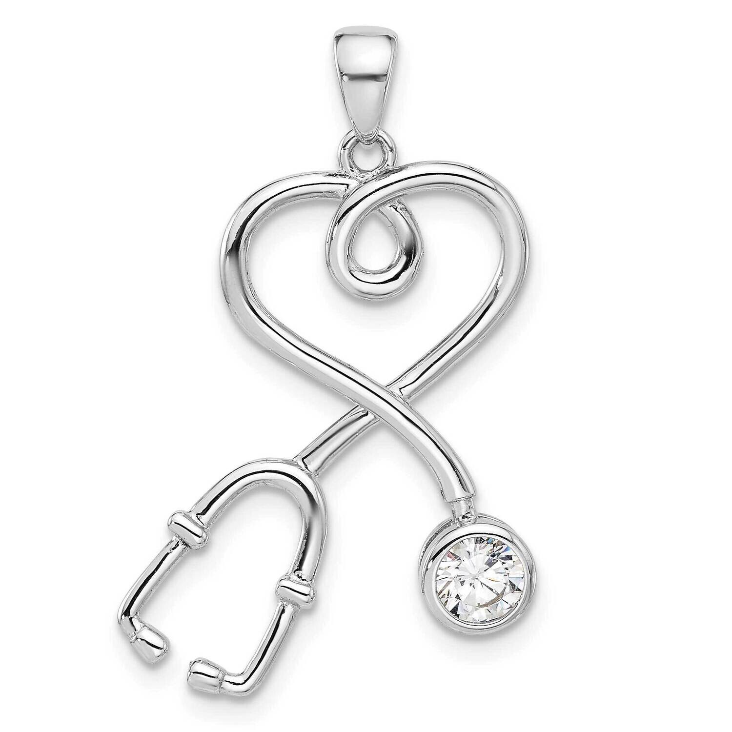 CZ Stethoscope Heart Pendant Sterling Silver Rhodium-Plated QC11378, MPN: QC11378,
