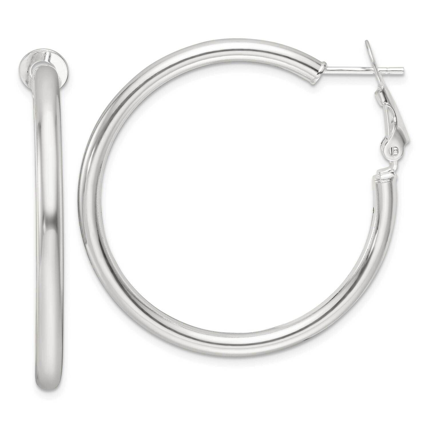 40X3.25mm Omega Back Round Hoop Earrings Sterling Silver Polished QE16948, MPN: QE16948,