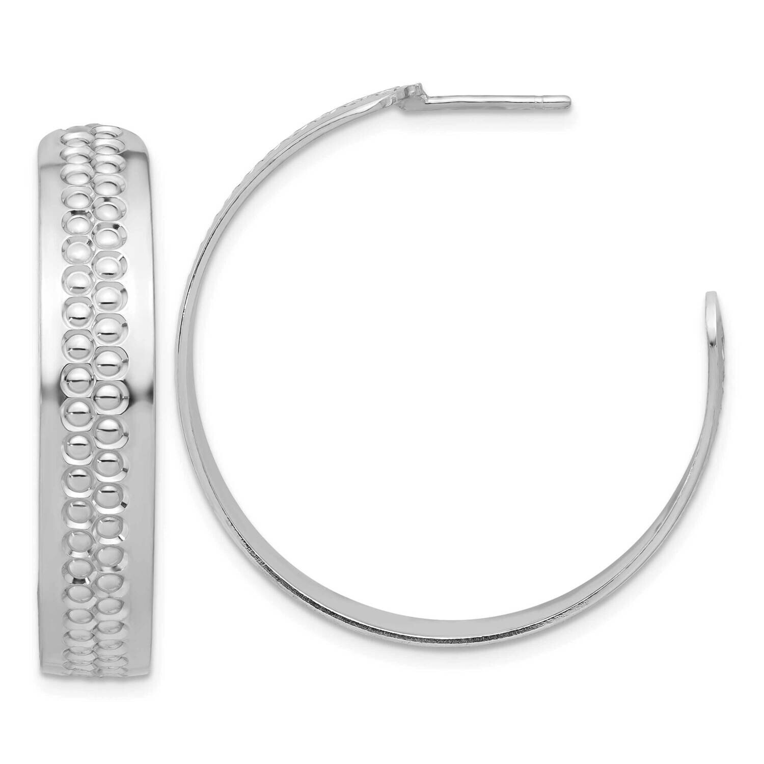 Rhodium Plated Polished Textured C-Hoop Earrings Sterling Silver QE17016, MPN: QE17016,