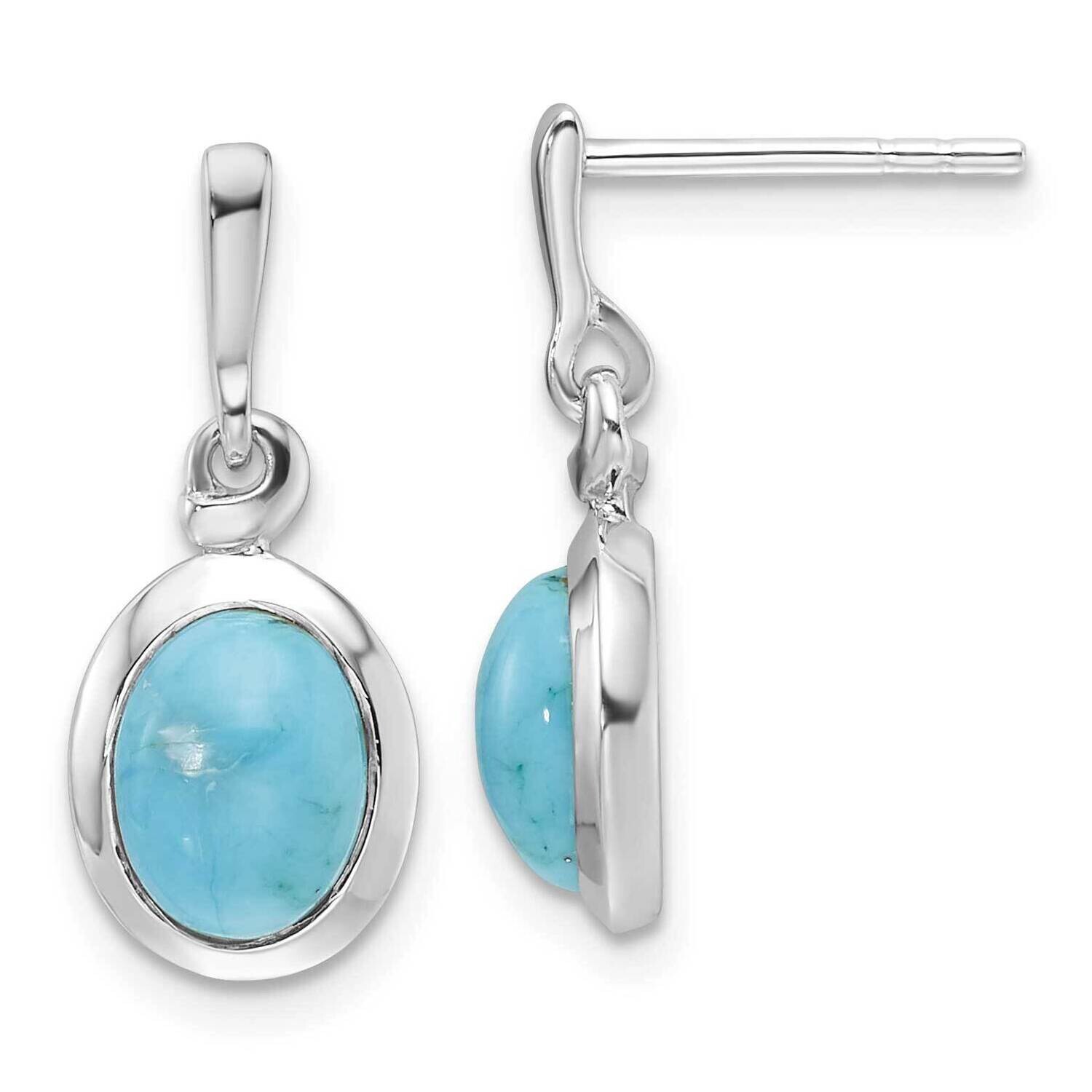 Rh-Plated Oval Turquoise Drop Post Earrings Sterling Silver QE16768