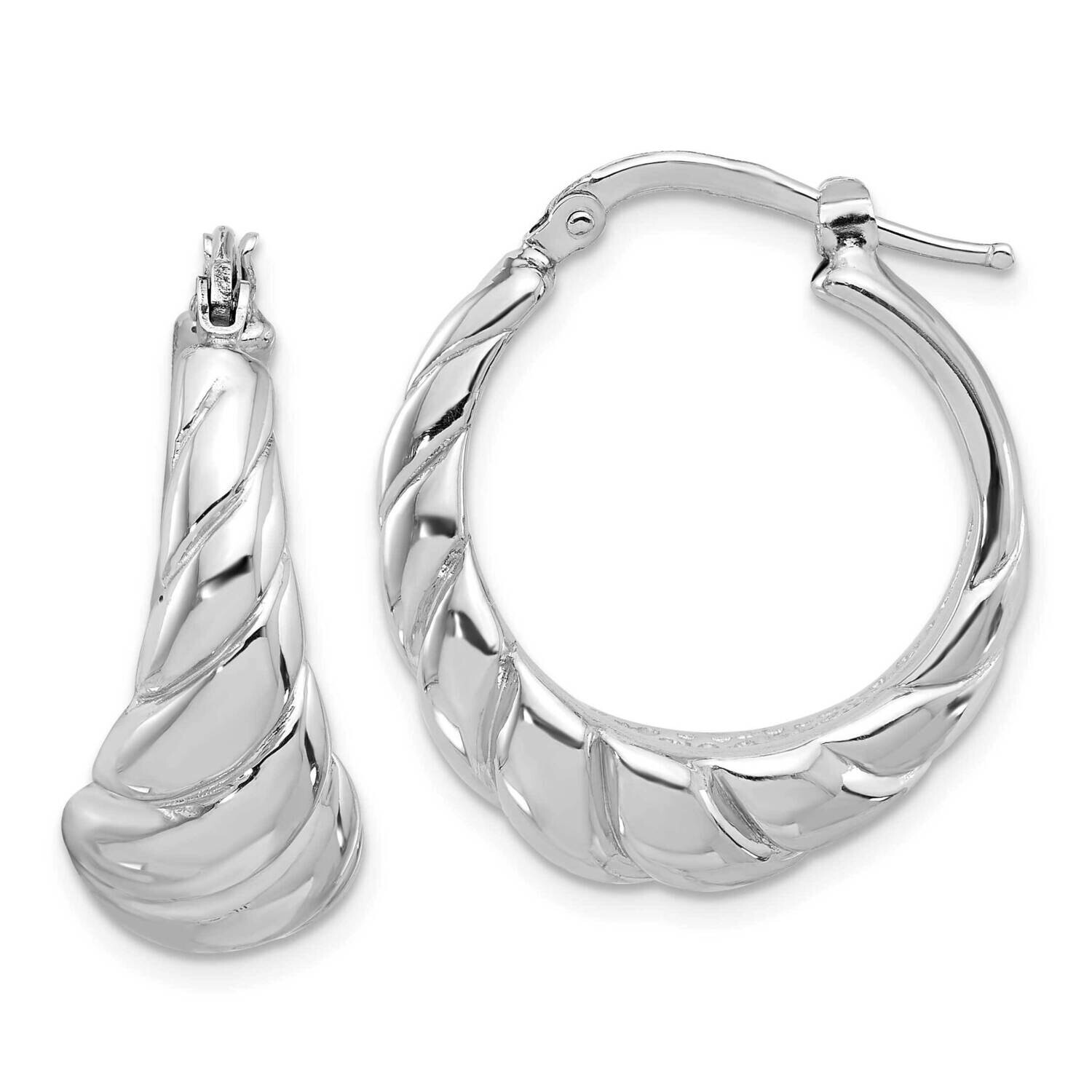 Polished Oval Shrimp Hoop Earrings Sterling Silver Rhodium-Plated QE16907