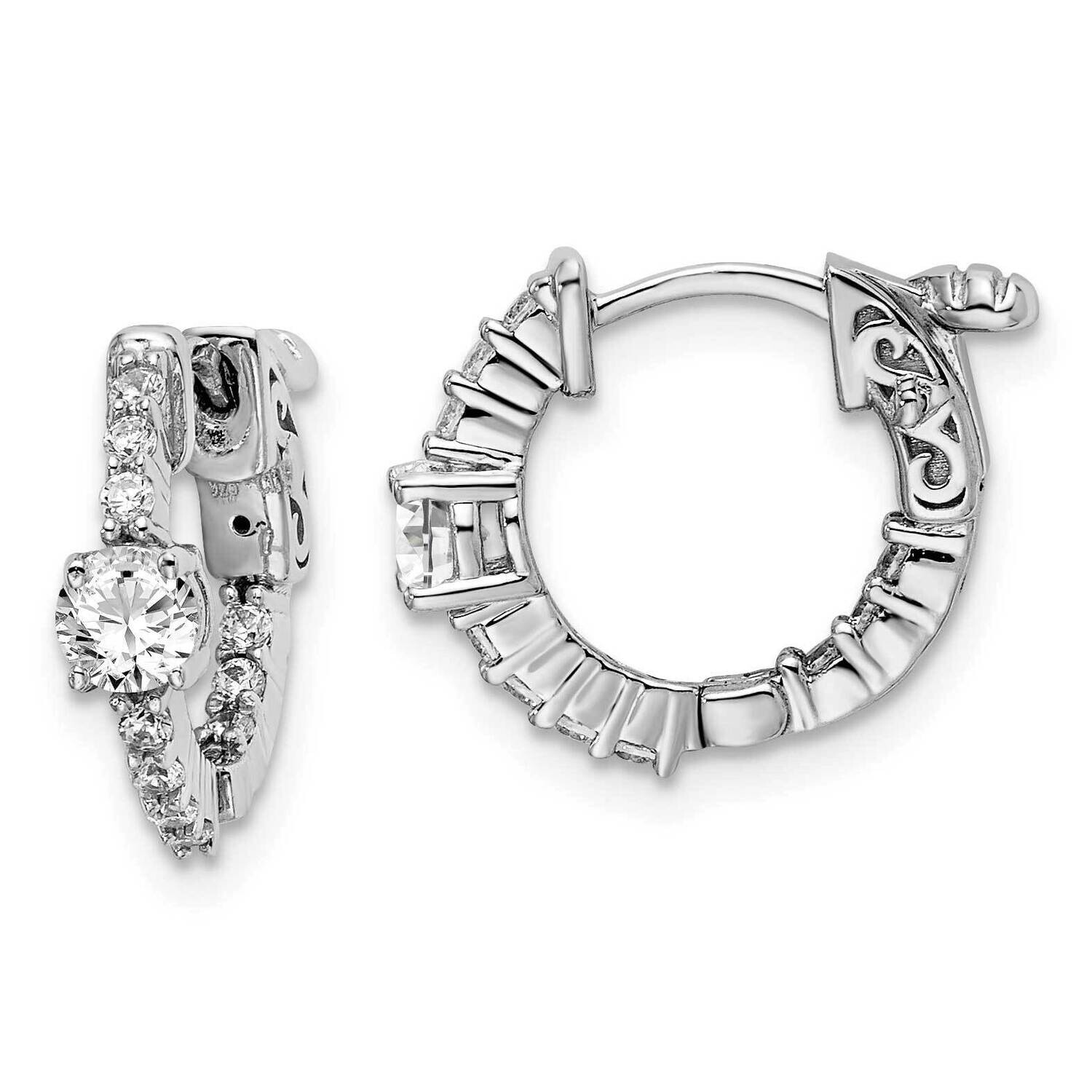 Sterling Shimmer 22 Stone CZ In Out Round Hinged Hoop Earrings Sterling Silver Rhodium-Plated QE15626
