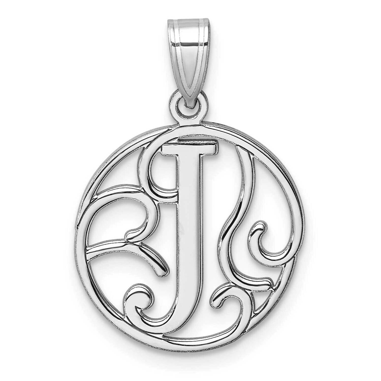 Small Fancy Script Letter J Initial Pendant Sterling Silver Rhodium-Plated QC11257J, MPN: QC11257J,