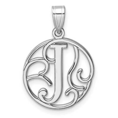 Small Fancy Script Letter J Initial Pendant Sterling Silver Rhodium-Plated QC11257J, MPN: QC11257J,