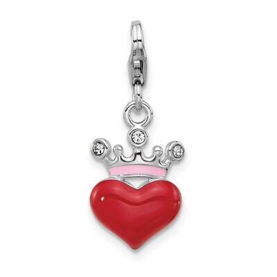 Amore La Vita Rh-Pl Enamel Swarovski Crystal Red Heart Crown Charm Sterling Silver QCC1268, MPN: QC…