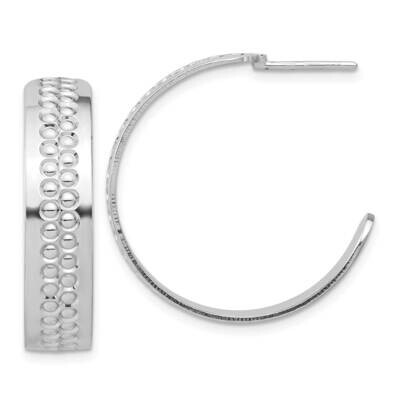 Rhodium Plated Polished Textured C-Hoop Earrings Sterling Silver QE17017, MPN: QE17017,