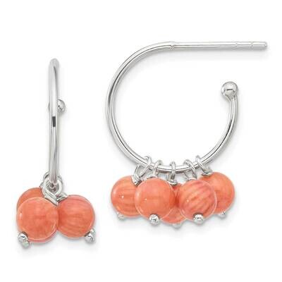 5mm Coral Dangle Post C-Hoop Earrings Sterling Silver Polished QE17313, MPN: QE17313,