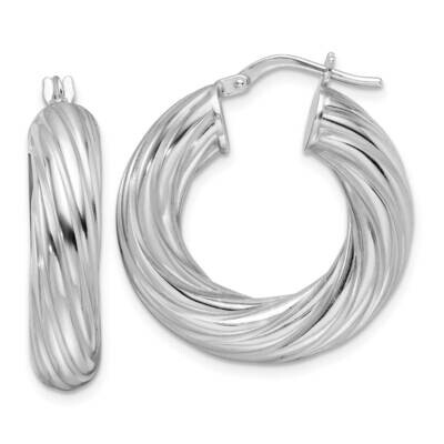 Rhod-Plated Polished 6mm Twisted Hollow Hoop Earrings Sterling Silver QE16842, MPN: QE16842,