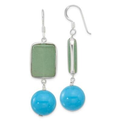 Aventurine &amp; Recon. Turquoise Dangle Earrings Sterling Silver Polished QE17366, MPN: QE17366,