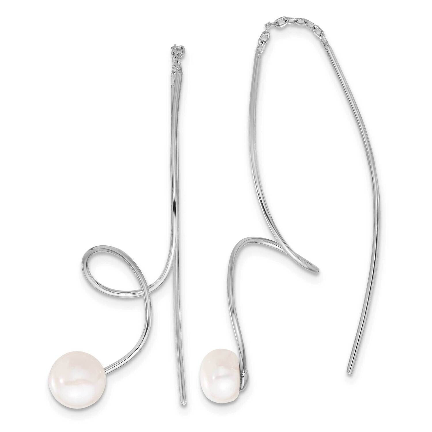 Rh-Plated 6-7mm Fwc Pearl Twisted Threader Earrings Sterling Silver QE17257, MPN: QE17257,