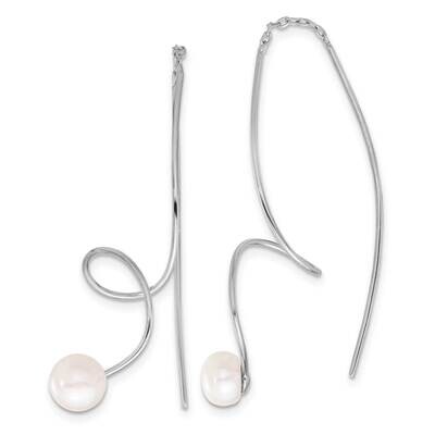 Rh-Plated 6-7mm Fwc Pearl Twisted Threader Earrings Sterling Silver QE17257, MPN: QE17257,