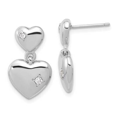 Polished CZ Heart Dangle Post Earrings Sterling Silver Rhodium-Plated QE17489, MPN: QE17489,