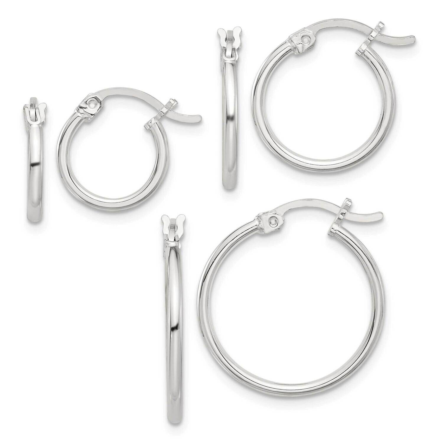 Polished Set Of 3 Hoop Earring Set Sterling Silver Rhodium-Plated QE16731SET, MPN: QE16731SET,