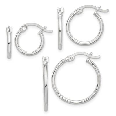 Polished Set Of 3 Hoop Earring Set Sterling Silver Rhodium-Plated QE16731SET, MPN: QE16731SET,