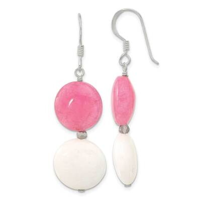 Pink White Jade Crystal Shepherd Hook Earrings Sterling Silver QE16660, MPN: QE16660,