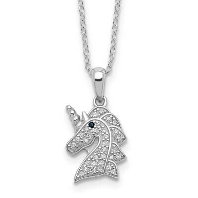 Cheryl M Brilliant-Cut Black White CZ Unicorn 18 Inch Necklace Sterling Silver Rhodium-Plated QCM16…