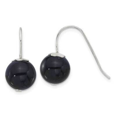 10mm Round Black Agate Dangle Earrings Sterling Silver Polished QE17398, MPN: QE17398,