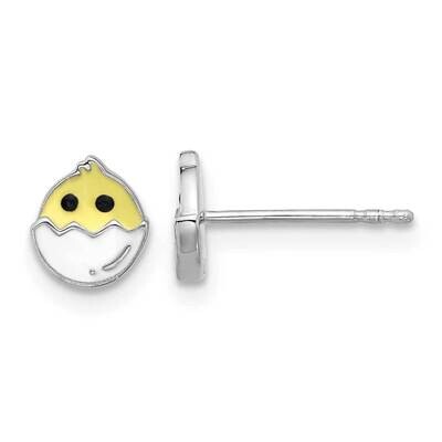 Enamel Chick In Egg Children&#39;s Post Earrings Sterling Silver Rhodium-Plated QE17732, MPN: QE17732,