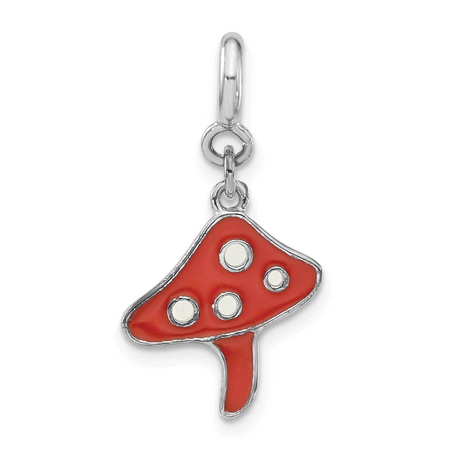 Orange Enameled Mushroom Spring Ring Clasp Charm Sterling Silver QC6040, MPN: QC6040,