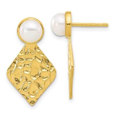 Gold-Tone Hammered Fwc Pearl Dangle Post Earrings Sterling Silver QE16757, MPN: QE16757,