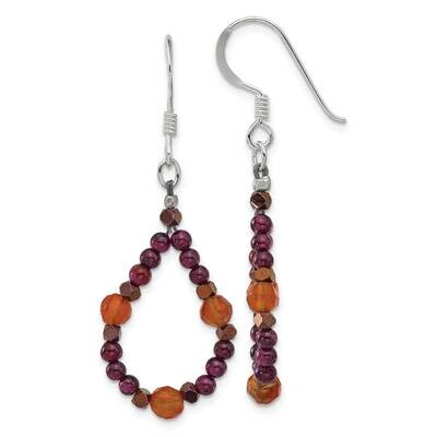 Carnelian Garnet Hematite Teardrop Dangle Earrings Sterling Silver QE17337, MPN: QE17337,
