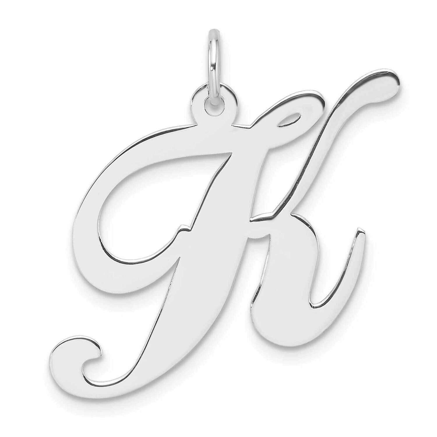 Large Fancy Script Letter K Initial Charm Sterling Silver Rhodium-Plated QC11254K, MPN: QC11254K,