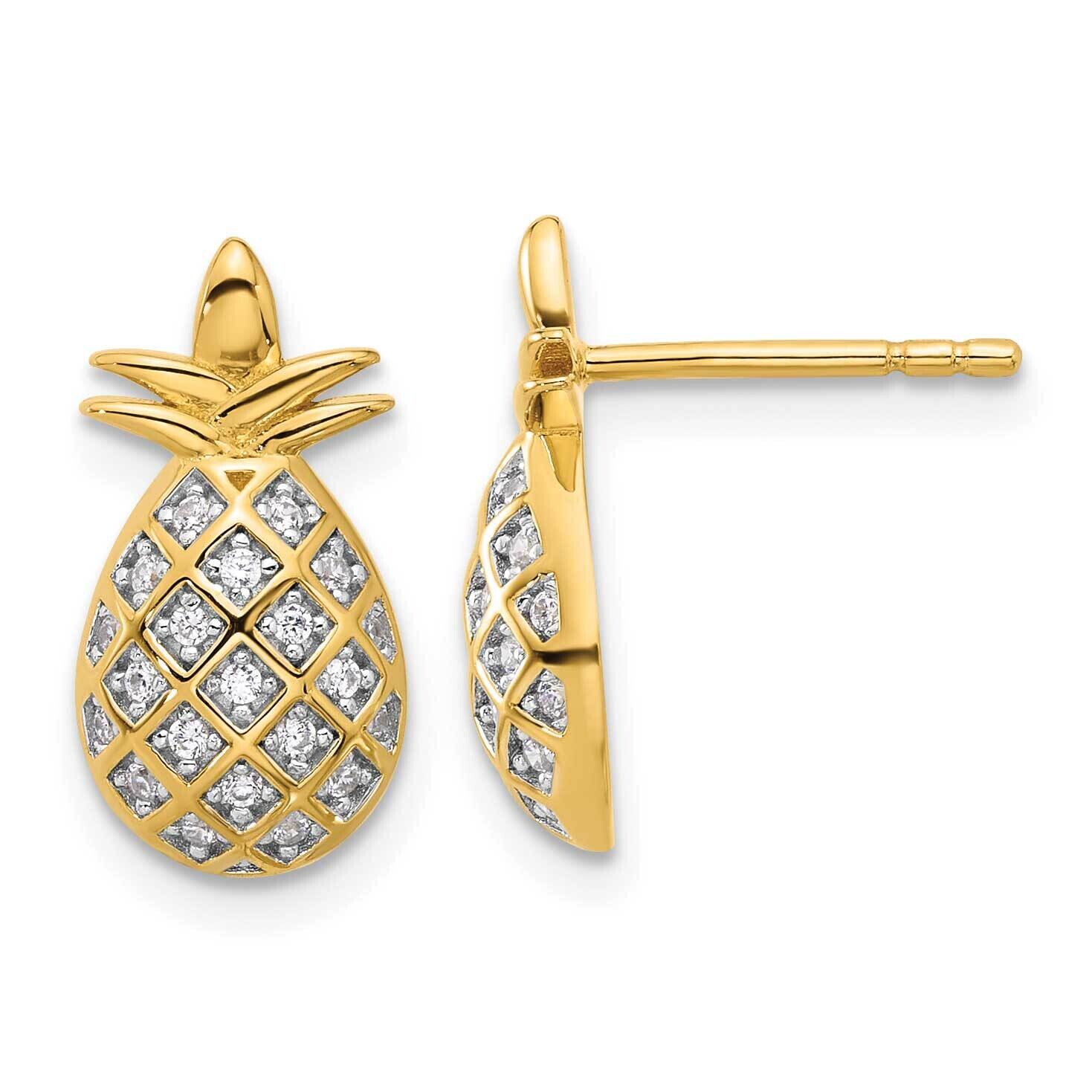 Gold-Tone CZ Pineapple Post Earrings Sterling Silver QE17578GP, MPN: QE17578GP,