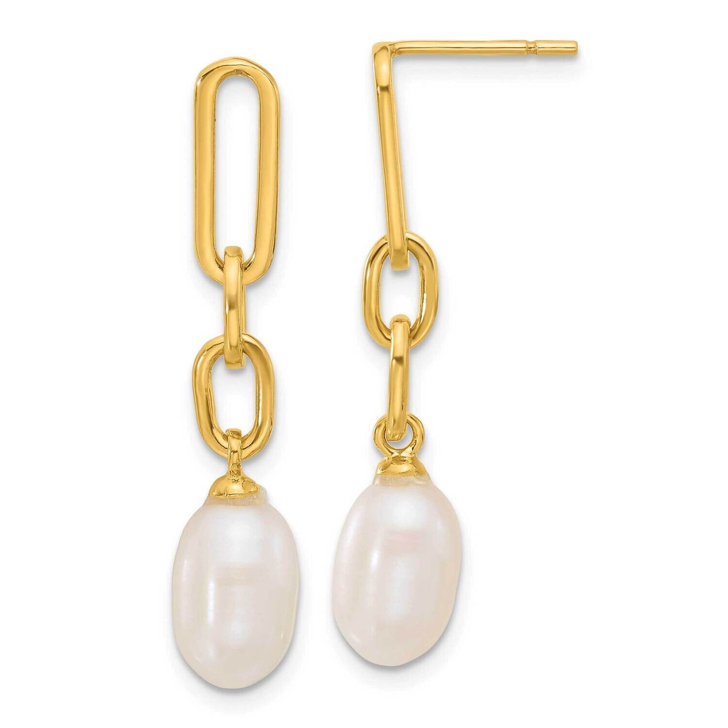 Gold-Tone Polished Synthetic Pearl Link Dangle Earrings Sterling Silver QE17270GP