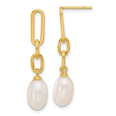 Gold-Tone Polished Synthetic Pearl Link Dangle Earrings Sterling Silver QE17270GP, MPN: QE17270GP,