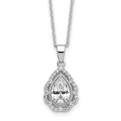 Cheryl M Brilliant-Cut CZ Teardrop 18 Inch Necklace 2 Inch Extender Sterling Silver Rhodium-Plated …