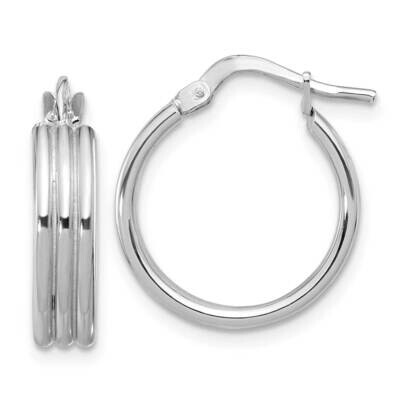 Rhod-Plated Polished Grooved Round Hoop Earrings Sterling Silver QE16864, MPN: QE16864,