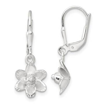Polished Diamond-Cut Floral Leverback Earrings Sterling Silver Satin QE17642, MPN: QE17642,