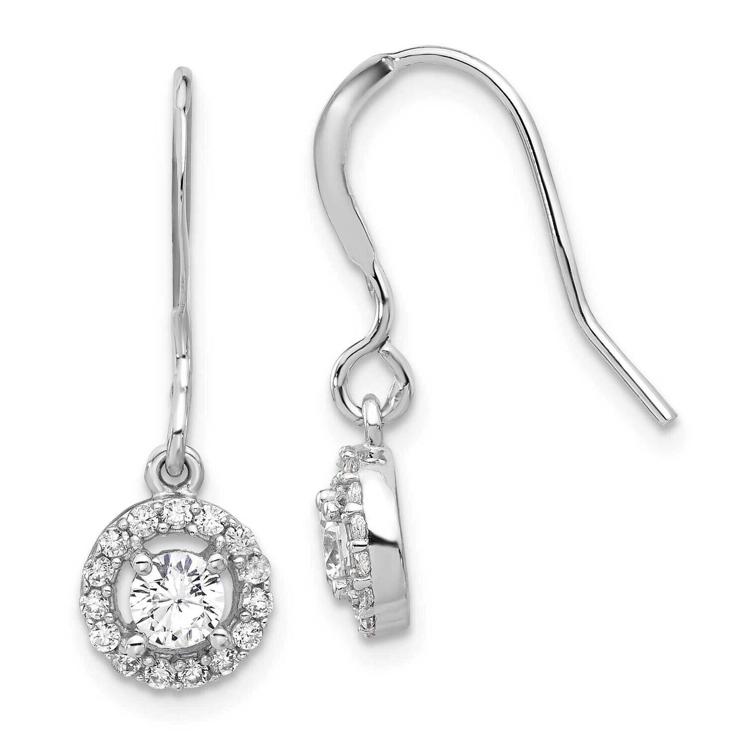 Polished Round CZ Halo Dangle Earrings Sterling Silver Rhodium-Plated QE17159, MPN: QE17159,