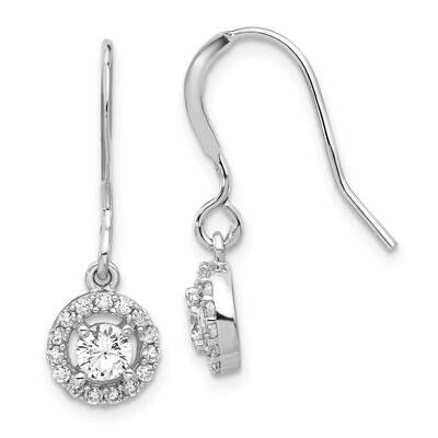 Polished Round CZ Halo Dangle Earrings Sterling Silver Rhodium-Plated QE17159, MPN: QE17159,