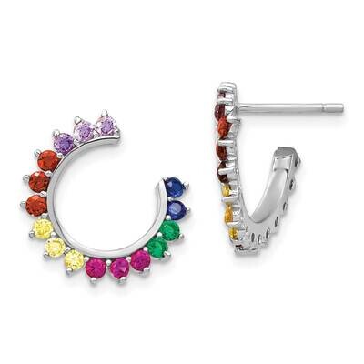 Prizma Colorful CZ Open Hoop Post Earrings Sterling Silver Rhodium-Plated QE14450, MPN: QE14450, 19…