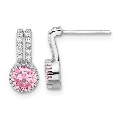 Rh-Plated Polished Two Row Pink &amp; White CZ Post Earrings Sterling Silver QE17462, MPN: QE17462,